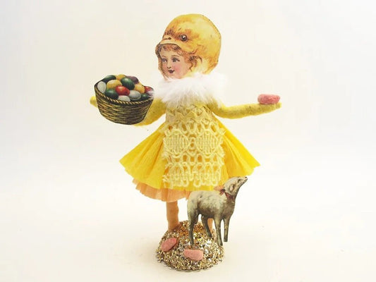 Yellow Easter Fan Girl Figure - Vintage by Crystal | Vintage by Crystal Spun Cotton Ornament - Bon Ton goods