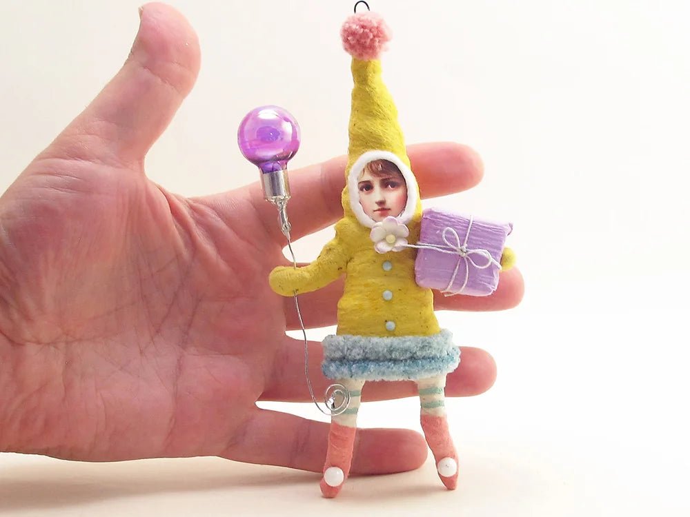 Yellow Elf Child - Vintage Inspired Spun Cotton | Vintage by Crystal Spun Cotton Ornament - Bon Ton goods