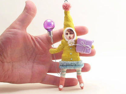 Yellow Elf Child - Vintage Inspired Spun Cotton | Vintage by Crystal Spun Cotton Ornament - Bon Ton goods