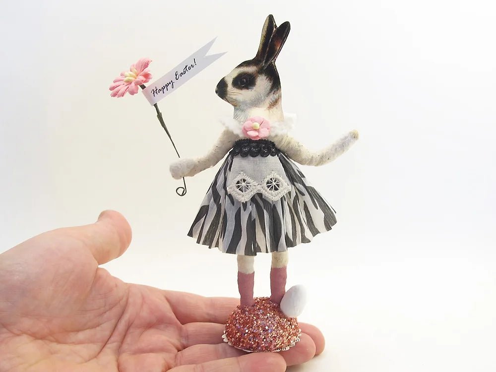 Zebra Print Bunny Faced Girl Figure | Vintage by Crystal Spun Cotton Ornament - Bon Ton goods