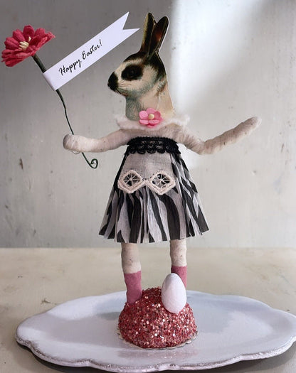 Zebra Print Bunny Faced Girl Figure | Vintage by Crystal Spun Cotton Ornament - Bon Ton goods