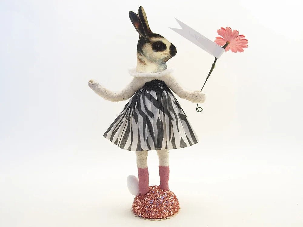 Zebra Print Bunny Faced Girl Figure | Vintage by Crystal Spun Cotton Ornament - Bon Ton goods