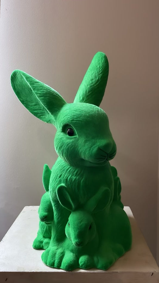 Green Velvet Mother Bunny with Kit - Ino Schaller