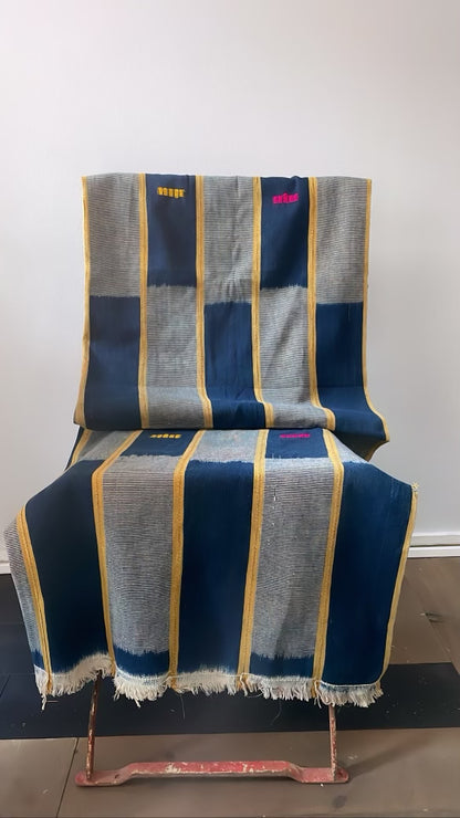 Vintage Moroccan Indigo Cotton Throw