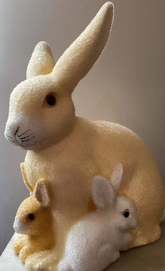 Mother Bunny with Kit, Beaded Natural Three Color - Ino Schaller