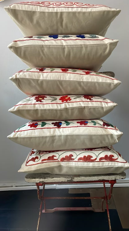 Vintage Suzani Silk Embroidered Pillow, Kazakhstan