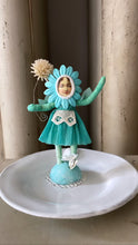 Load image into Gallery viewer, Vintage Inspired Spun Cotton Turquoise Flower Girl Figure

