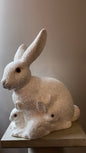 Ino Schaller brilliant white mother bunny with two kits, handmade in Germany