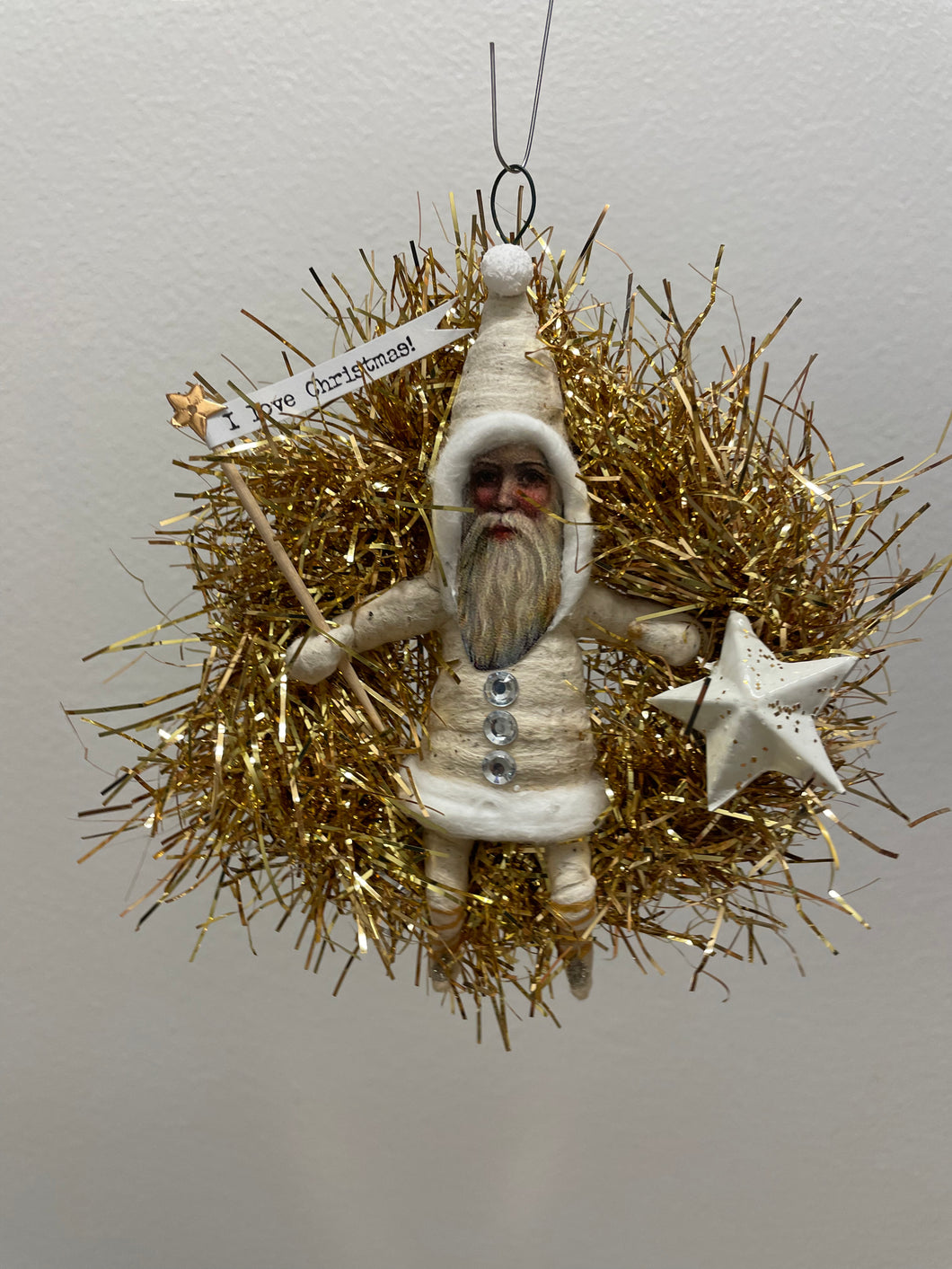 Santa on Wreath Ornament - Vintage Inspired Spun Cotton