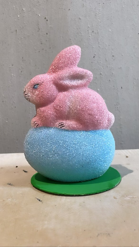 Bunny on Egg - Rose on Blue Egg
